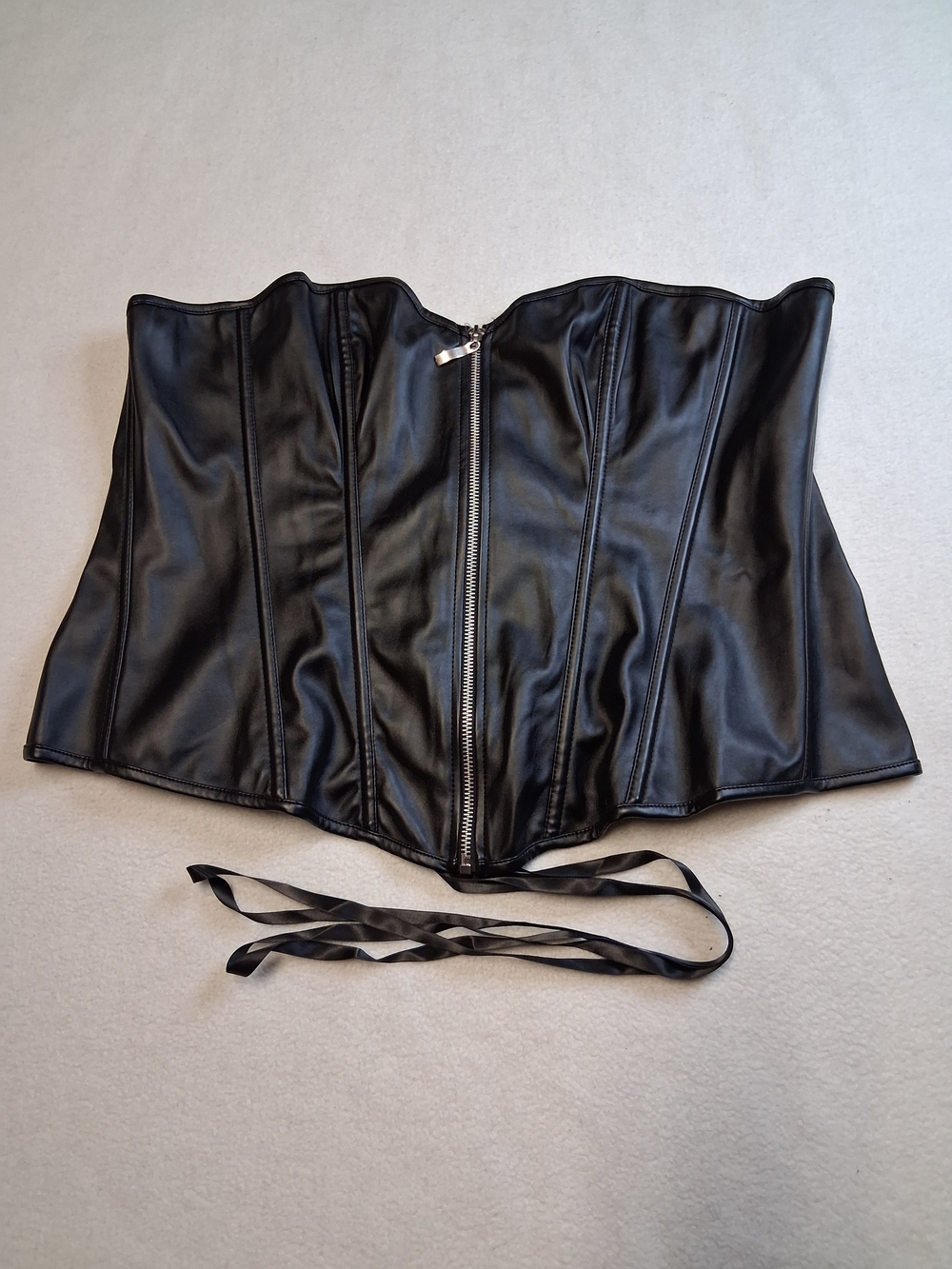 Black Faux Leather Corset Top with Front Zipper